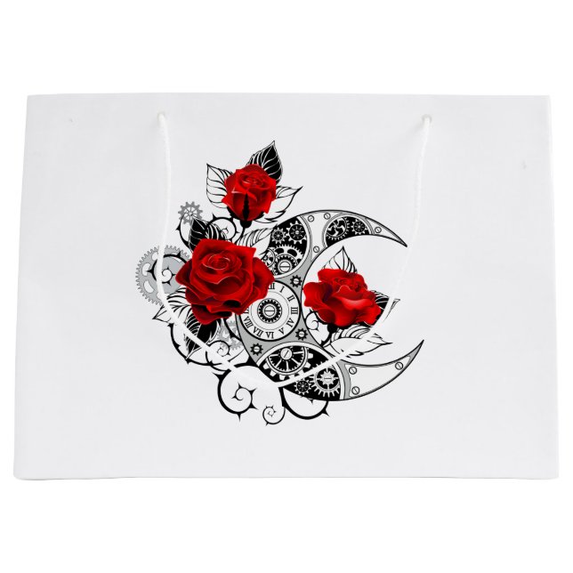 Grand Sac Cadeau Croissant mécanique avec roses rouges (Devant)