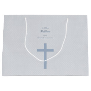 Grand Sac Cadeau Croix bleue en pastel de communion