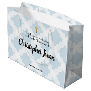 Grand Sac Cadeau Croix d'or bleu Personnalisé Baby Boy Christening
