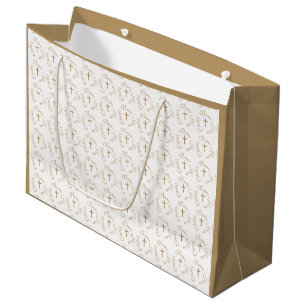 Grand Sac Cadeau Croix religieuse personnalisée au nom de l'enfant 