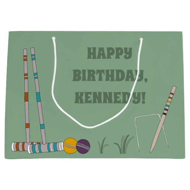 Grand Sac Cadeau Croquet Set, Jade Green, Personnalisé (Devant)