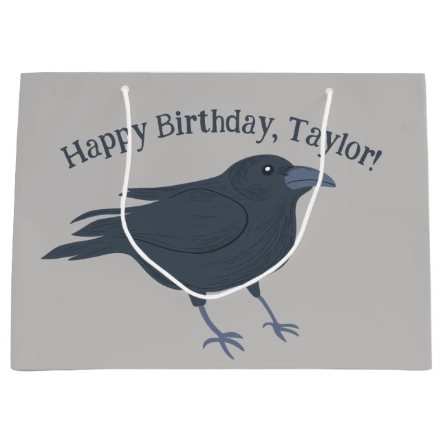 Grand Sac Cadeau Crow noir sur gris Personnalisé (Devant)