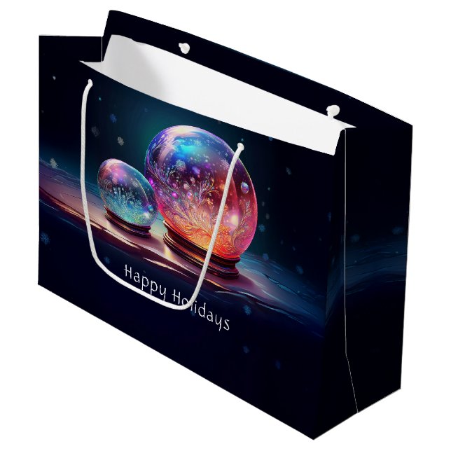 Grand Sac Cadeau Crystal Snowballs Christmas Holiday Gift Bag (Devant Angle)
