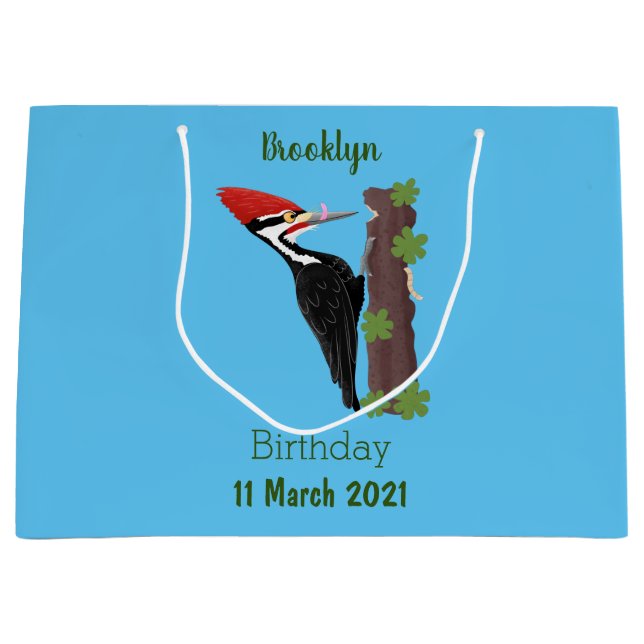 Grand Sac Cadeau Cue drôle Pileated woodpecker dessin d'illustratio (Devant)