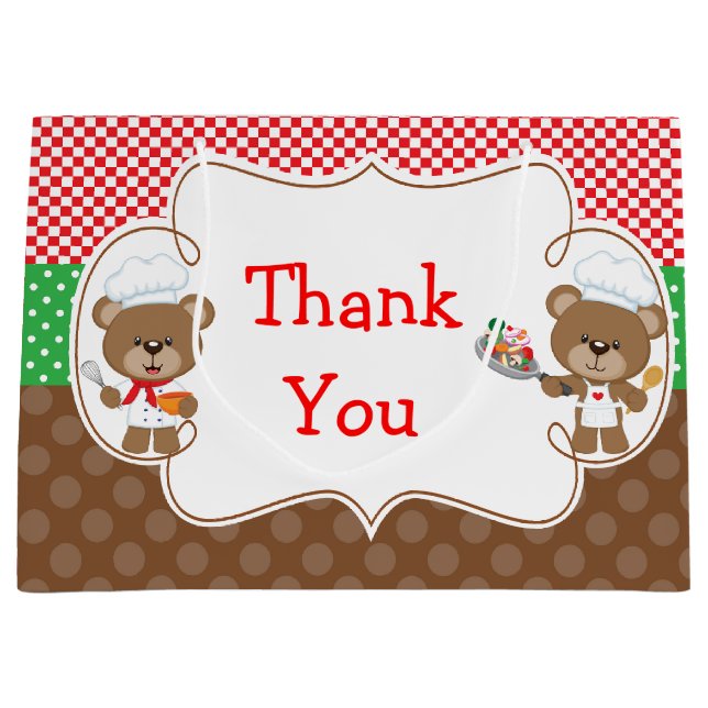 Grand Sac Cadeau Cuisine Chef Ours Fête d'anniversaire (Devant)