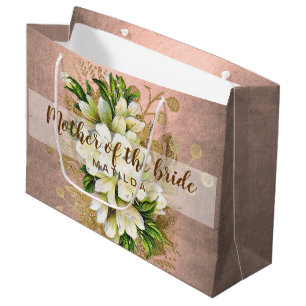 Grand Sac Cadeau Cuivre rose or fleuri mère de la mariée