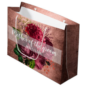 Grand Sac Cadeau Cuivre rose or fleuri mère du marié