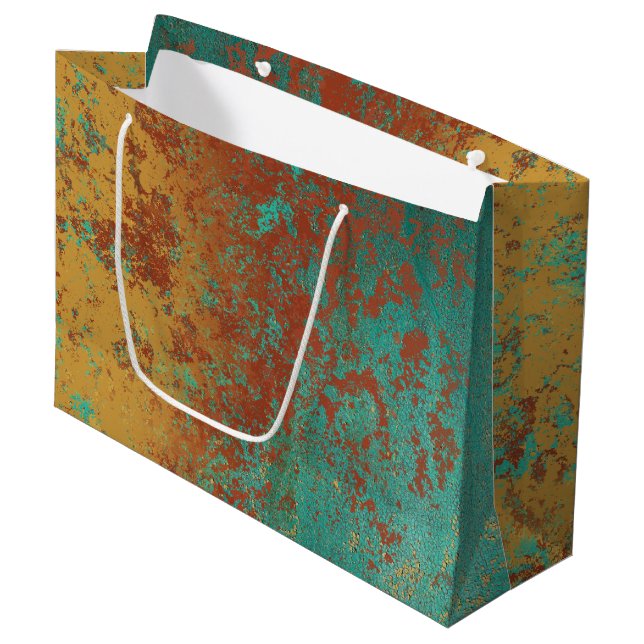 Grand Sac Cadeau Cuivre Turquoise Bleu Orange Texture Brown (Devant Angle)