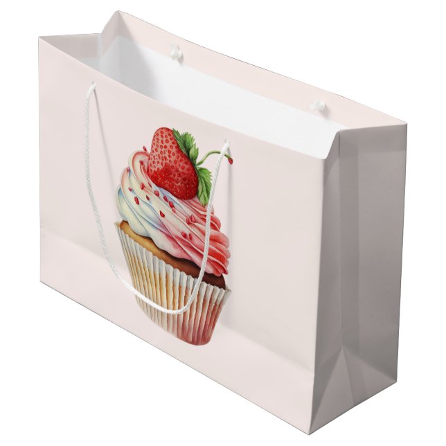 Grand Sac Cadeau Cupcake sucré à la fraise (Devant Angle)