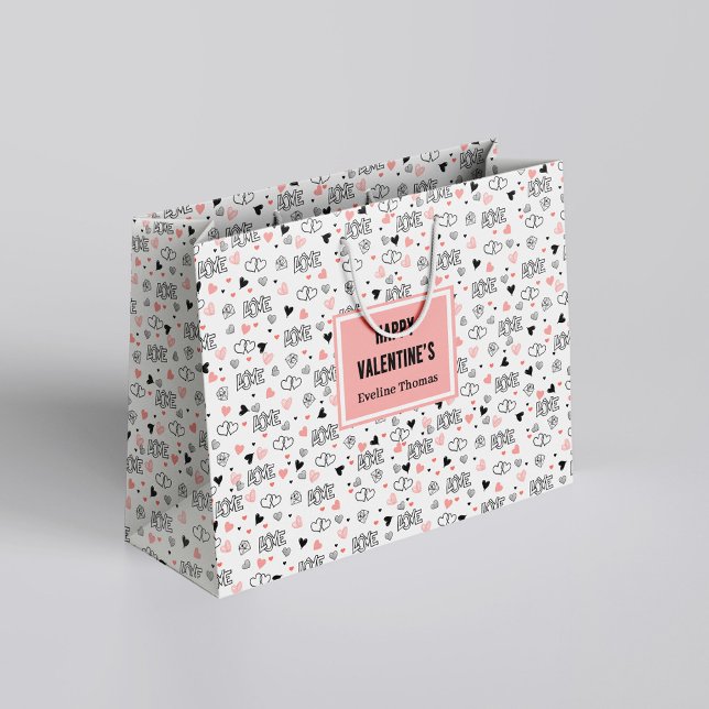 Grand Sac Cadeau Custom Name Pink Black Hearts Classic Gift Wrap  (Custom Name Pink Black Hearts Classic Gift Wrap Bag

)