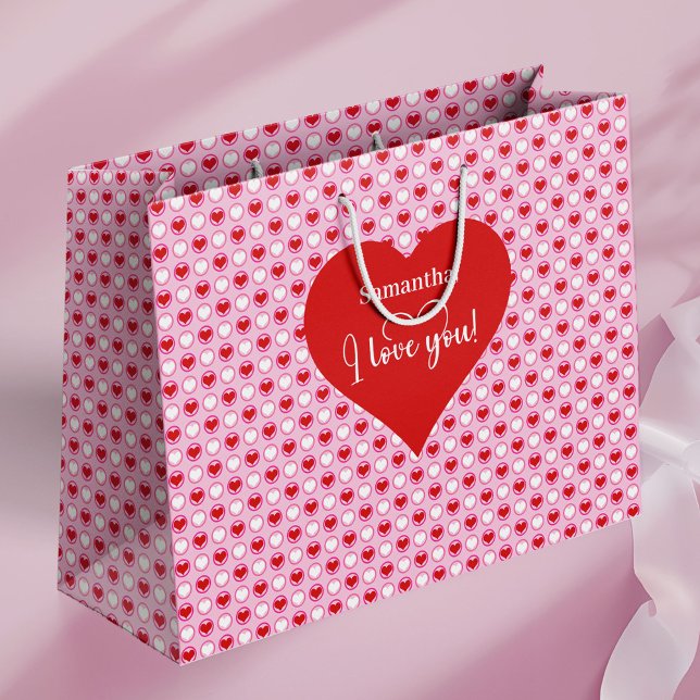 Grand Sac Cadeau Custom Name Valentine Bag With I Love You Hearts (Custom Name Valentine Bag With I Love You Hearts)