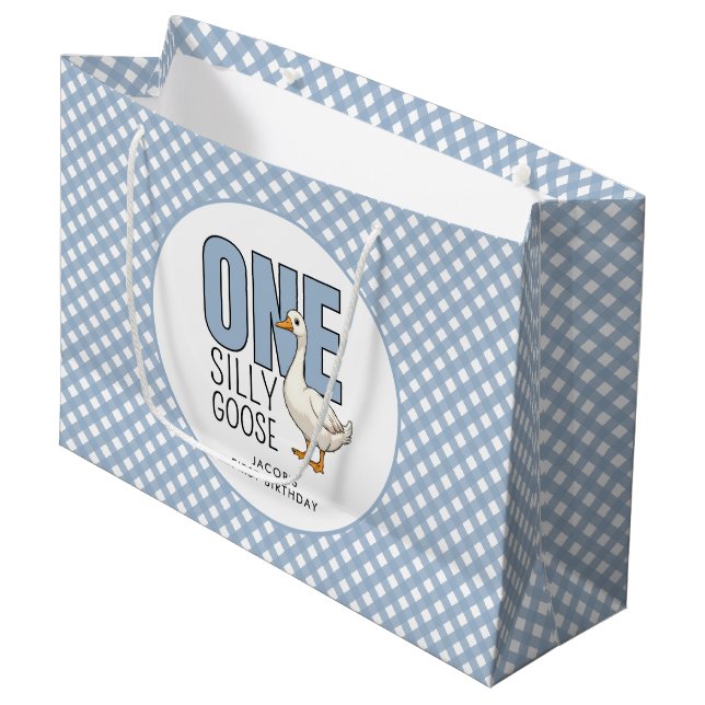 Grand Sac Cadeau Custom One Silly Goose 1st Birthday Plaid Pattern (Devant Angle)