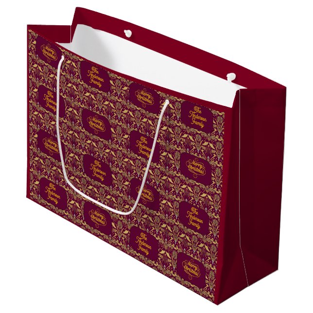 Grand Sac Cadeau Custom Royal Burgundy & Gold Ornate Luxury  (Devant Angle)