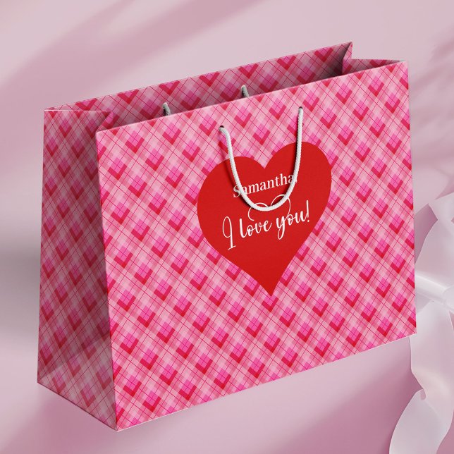 Grand Sac Cadeau Custom Valentine Gift Bag I Love You Love Hearts (Custom Valentine Gift Bag I Love You Love Hearts)