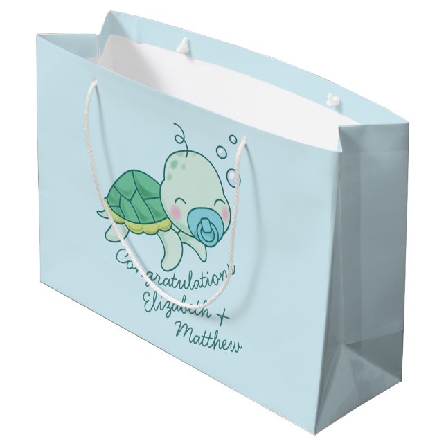 Grand Sac Cadeau Cute Baby shower de tortue de mer Kawaii Blue Boy (Dos Angle)