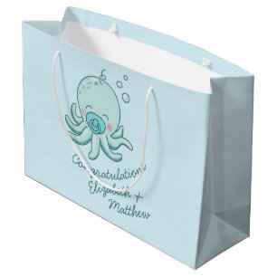 Grand Sac Cadeau Cute Baby shower Octopus Kawaii Blue Boy