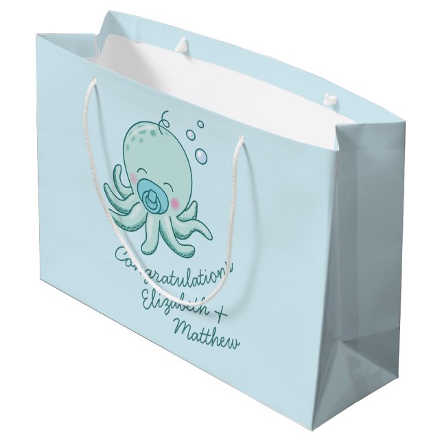 Grand Sac Cadeau Cute Baby shower Octopus Kawaii Blue Boy (Dos Angle)