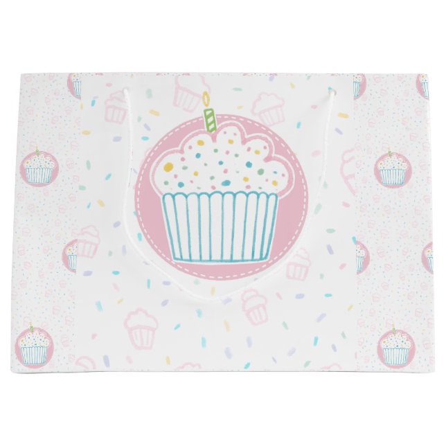 Grand Sac Cadeau Cute Birthday Cupcake with Candle (Devant)