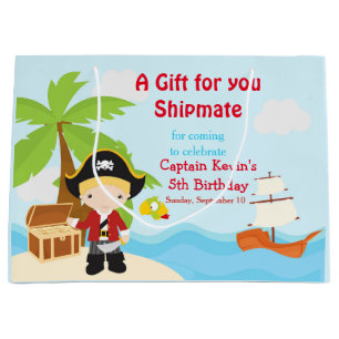 Grand Sac Cadeau Cute Blonde Pirate Boy à la fête d'anniversaire ro