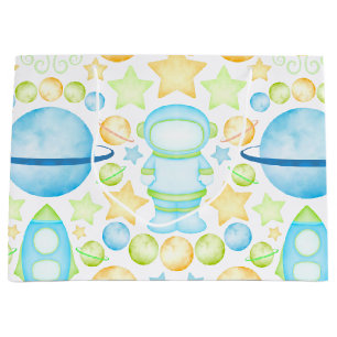 Grand Sac Cadeau Cute Blue Boys Astronaut Espace Extérieur
