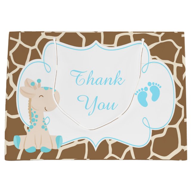 Grand Sac Cadeau Cute Boy Giraffes Baby shower Merci (Devant)