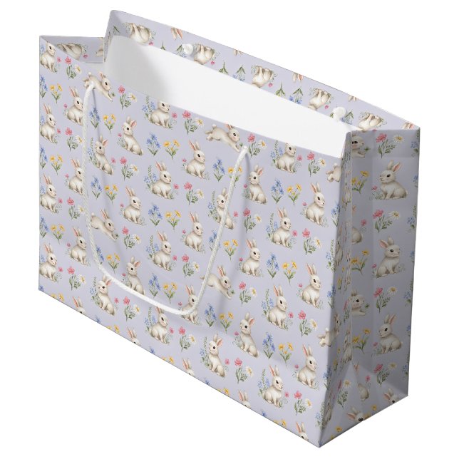Grand Sac Cadeau Cute Bunnies and Wildflowers Pattern (Devant Angle)