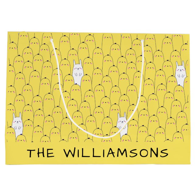 Grand Sac Cadeau Cute Bunny Chicks Jaune Pâques (Dos)