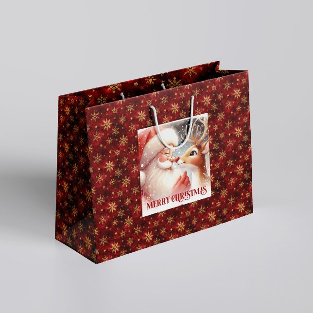 Grand Sac Cadeau Cute Cartoon Santa and Red Nose Rudolph Gift Bag (Cute Cartoon Santa and Red Nose Rudolph Gift Bag)