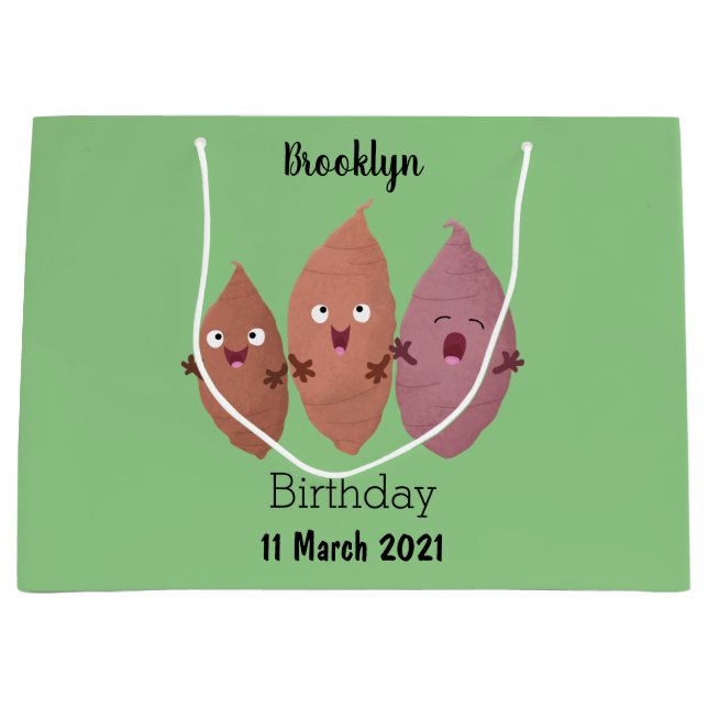 Grand Sac Cadeau Cute chantant des patates douces caricaturales lég (Devant)