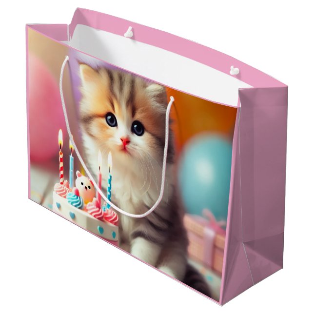 Grand Sac Cadeau Cute chat et gâteau (Dos Angle)