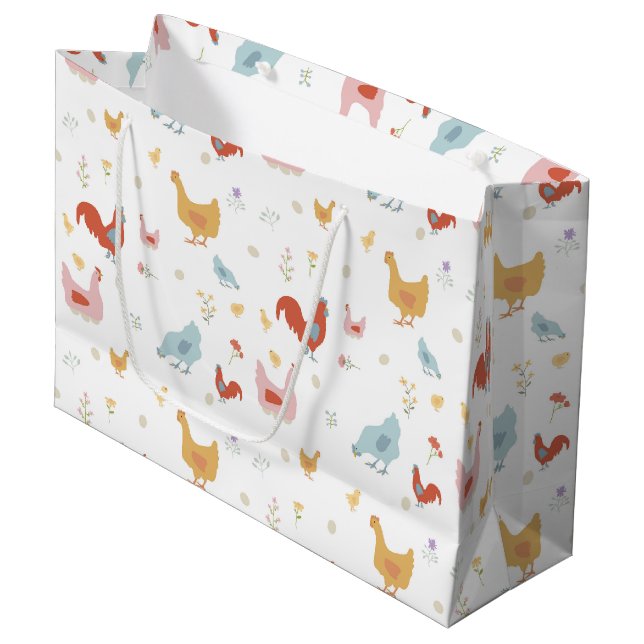 Grand Sac Cadeau Cute Chickens Hens and Baby Chicks (Devant Angle)