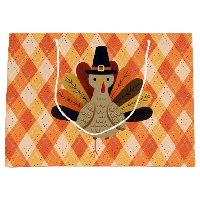Grand Sac Cadeau Cute, classique/vintage Thanksgiving Turquie (Devant)