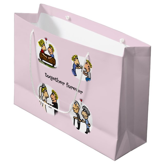 Grand Sac Cadeau Cute Couple Ensemble Pour Toujours Drôle Carton (Devant Angle)