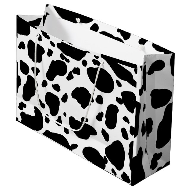 Grand Sac Cadeau Cute Cow Imprimer Motif noir et blanc (Devant Angle)