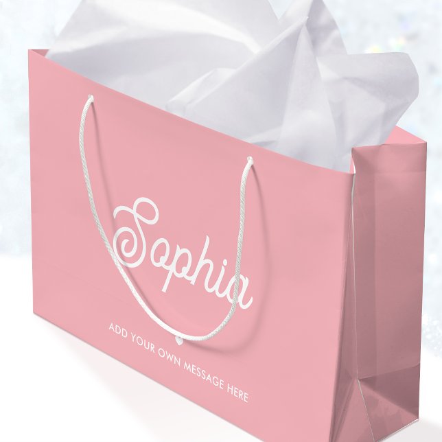 Grand Sac Cadeau Cute Custom Name Pretty Pink Modern Girly Birthday (Créateur téléchargé)