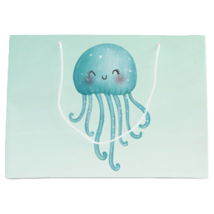 Grand Sac Cadeau Cute et amusante méduse bleu-vert