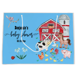 Grand Sac Cadeau Cute Farm Animaux Baby shower Bleu