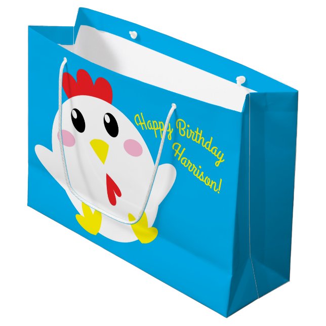 Grand Sac Cadeau Cute ferme de poulet Enfants 1er fête d'anniversai (Devant Angle)