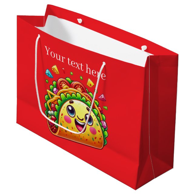 Grand Sac Cadeau Cute fête taco personnalisable (Devant Angle)