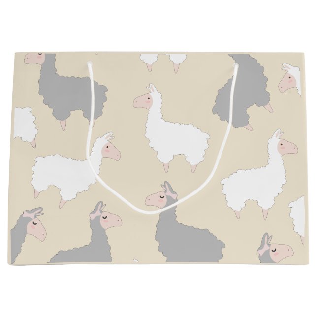 Grand Sac Cadeau Cute Fluffy Gris & Llamas Blanches (Devant)