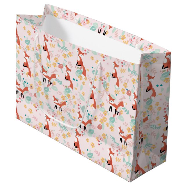 Grand Sac Cadeau Cute Fox Floral Rose Design (Devant Angle)