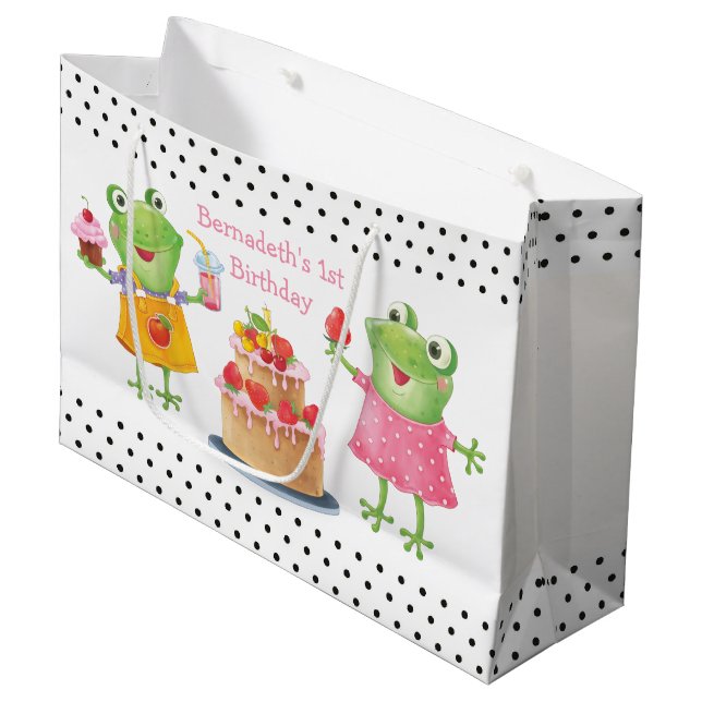 Grand Sac Cadeau Cute Funny Girls Frogs Anniversaire Fête Grand Cad (Devant Angle)