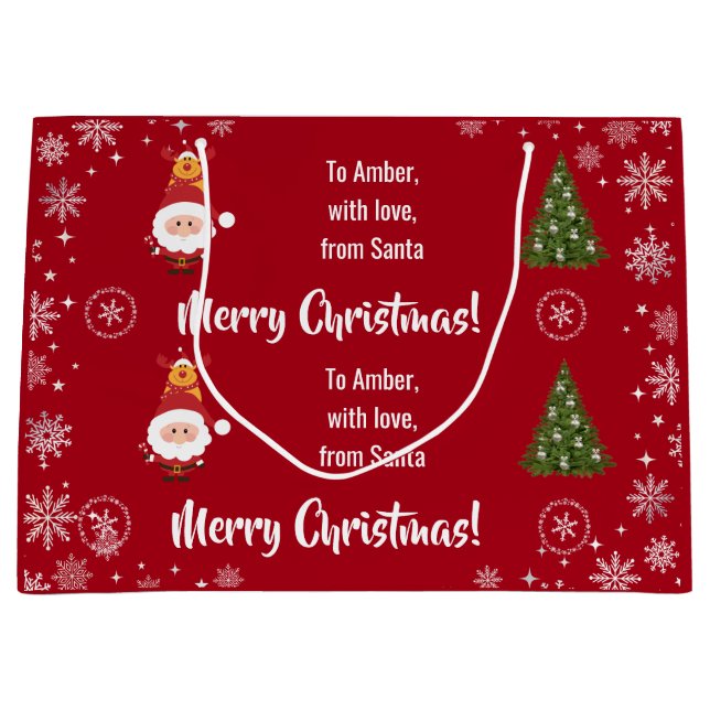 Grand Sac Cadeau Cute Funny Modern Santa Rudolph Personalized Name  (Devant)