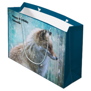 Grand Sac Cadeau Cute Furry Fox sur Blue Grunge Arrière - plan Anni