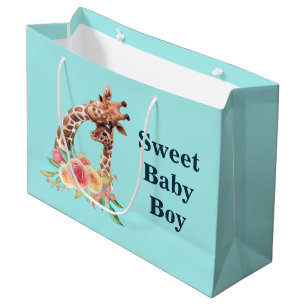 Grand Sac Cadeau Cute Giraffe Aquarelle Maman & Baby Boy