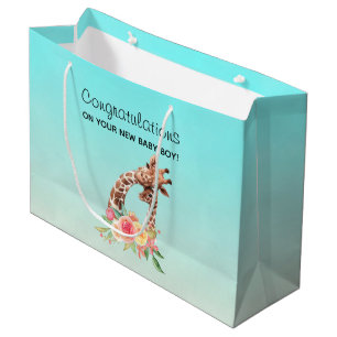 Grand Sac Cadeau Cute Giraffe Aquarelle Maman & Baby Félicitations