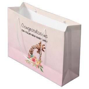 Grand Sac Cadeau Cute Giraffe Aquarelle Maman & Baby Félicitations