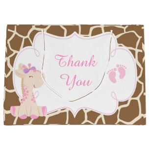 Grand Sac Cadeau Cute Girl Giraffe Baby shower Merci