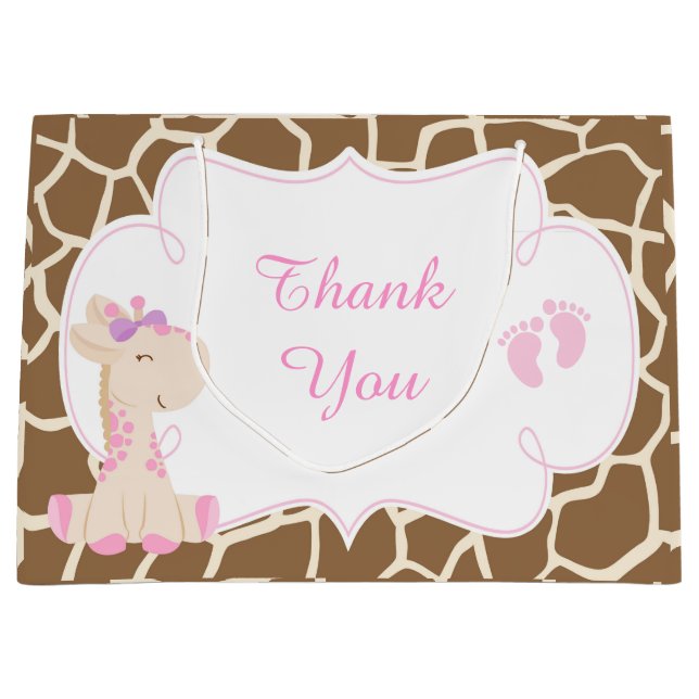 Grand Sac Cadeau Cute Girl Giraffe Baby shower Merci (Devant)