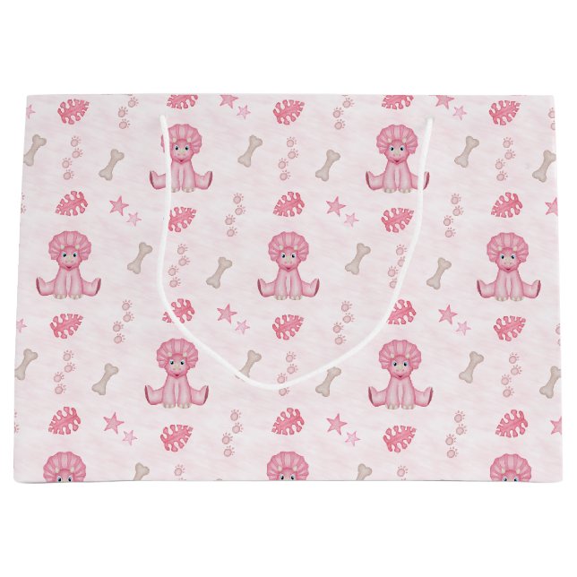 Grand Sac Cadeau Cute Girls Birthday Pink Dinosaur (Devant)